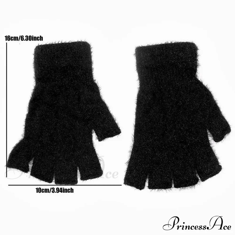 Half Finger Imitation Mink Cashmere Woolen Driving Glove For Winter Outdoor Christmas Gloves-L