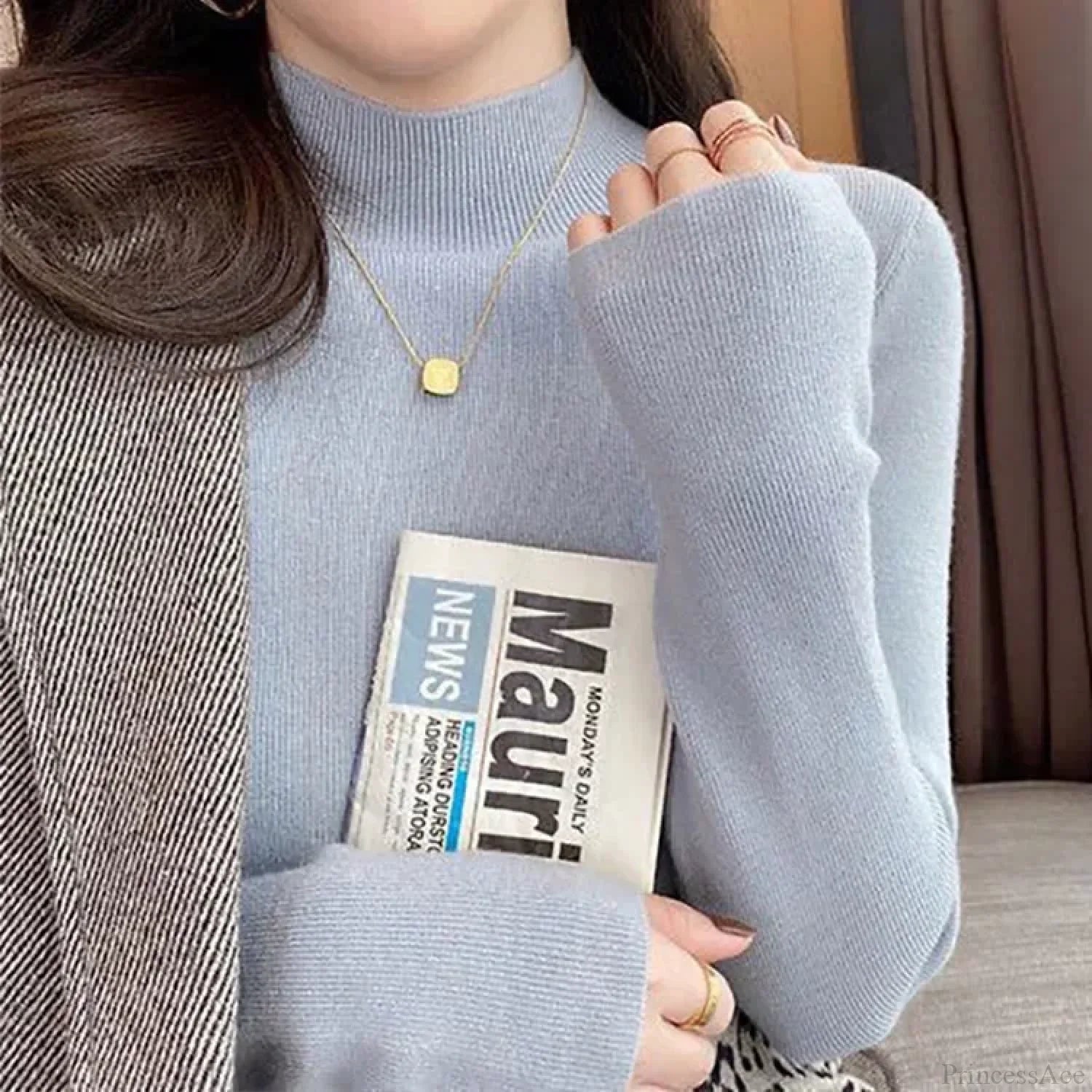 Half High Collar Crochet Y2k Sweater Blue / One Size