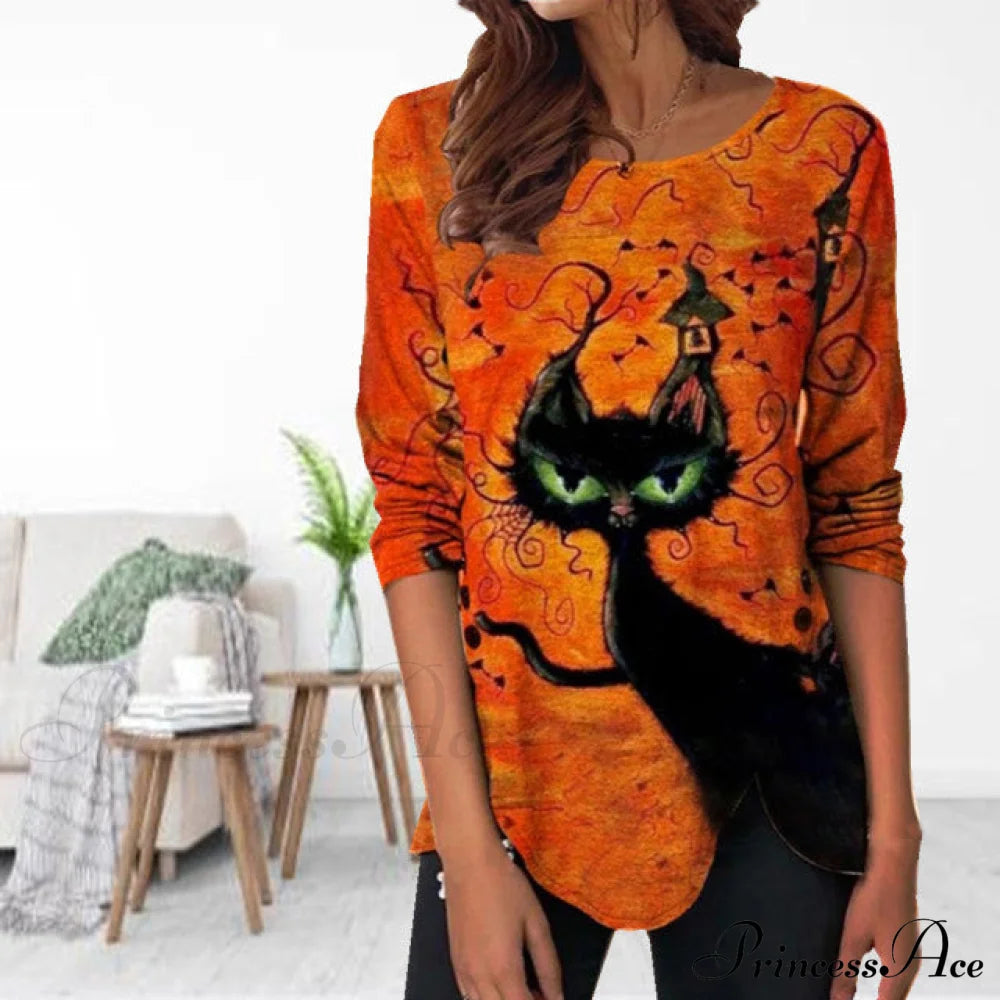 Halloween Cat Design Blouse Blouses