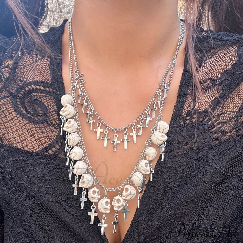 Halloween Cross Tassel Skull Fashion Punk Exaggerated Layered Necklace