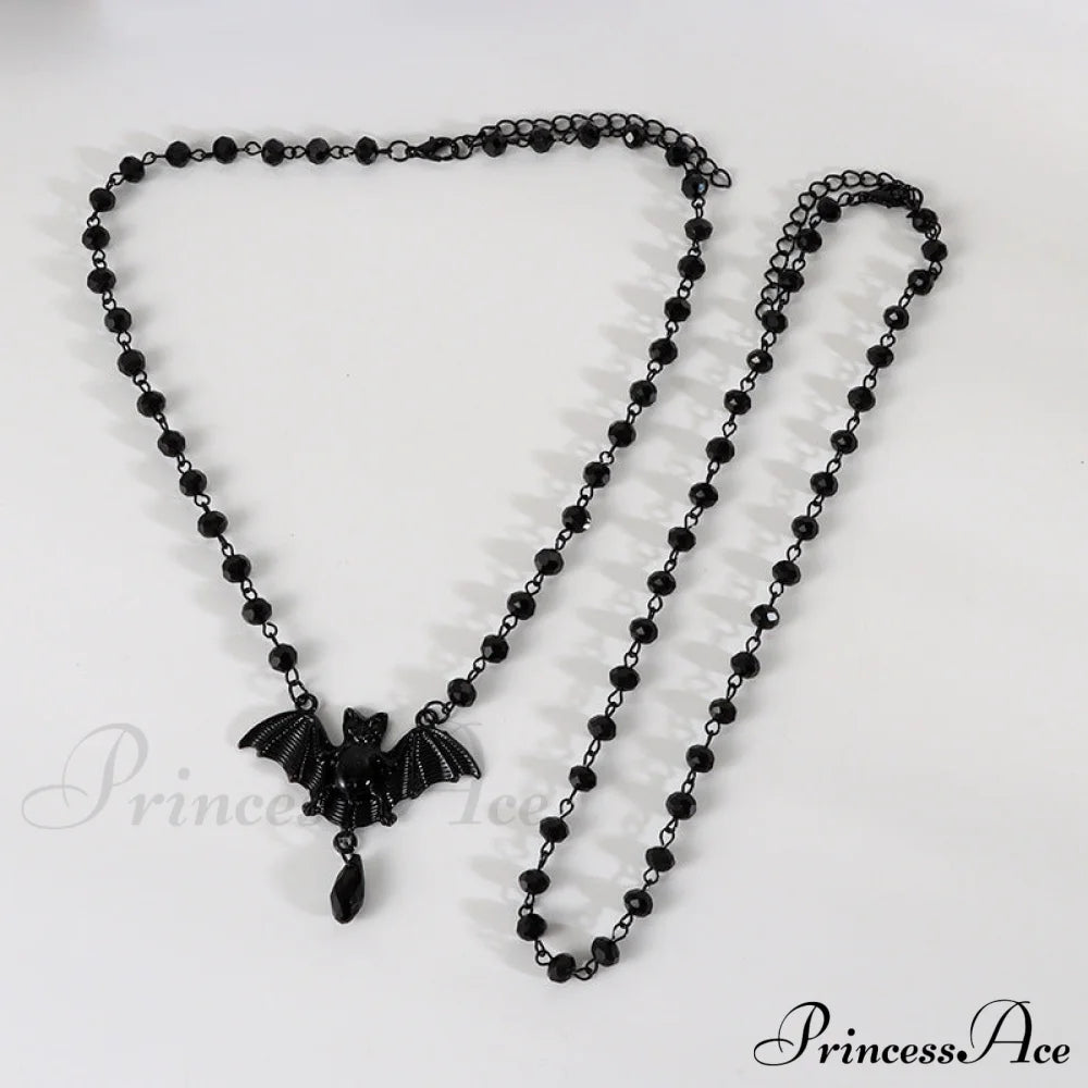 Halloween Gift Retro Black Bat Pendant Necklace Black