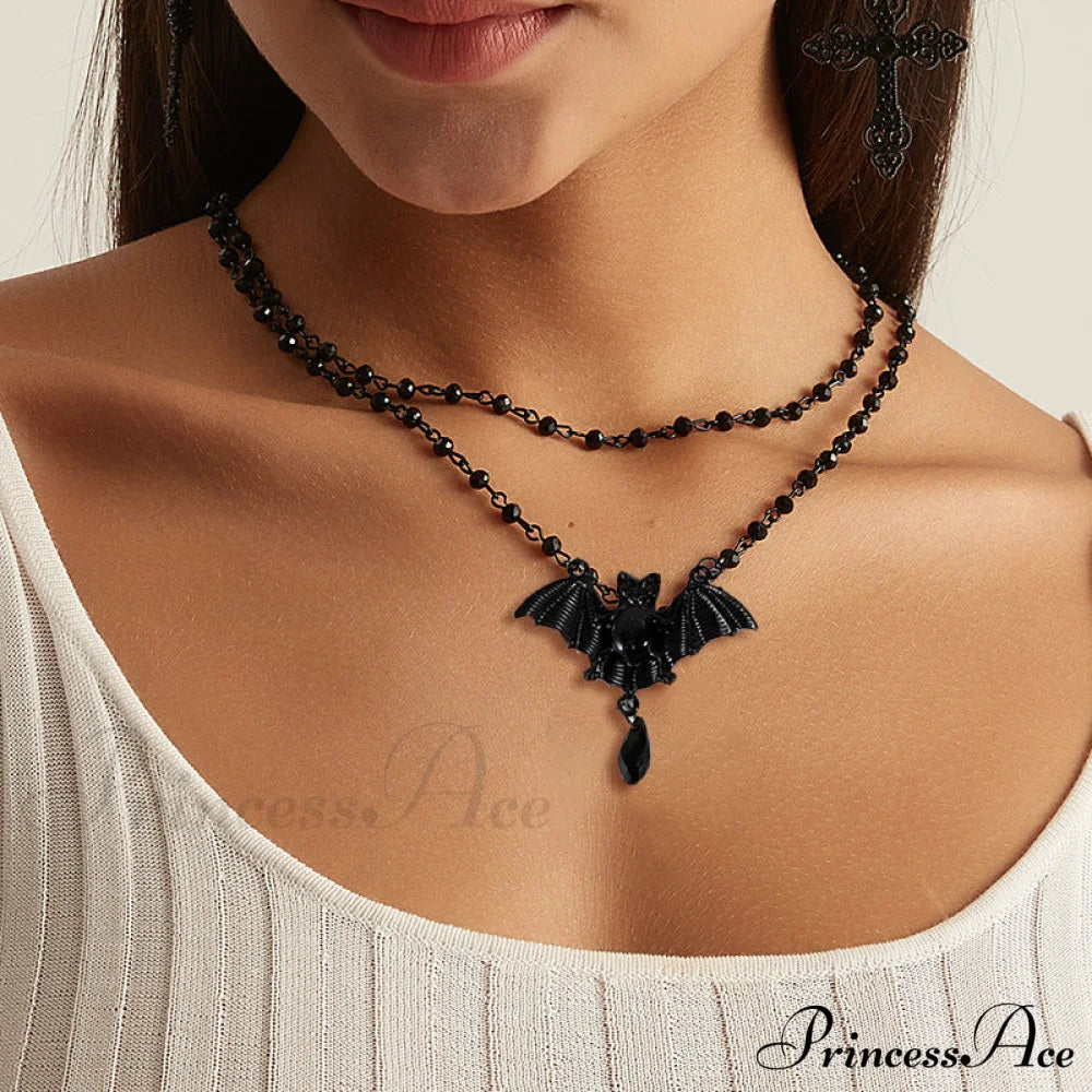 Halloween Gift Retro Black Bat Pendant Necklace