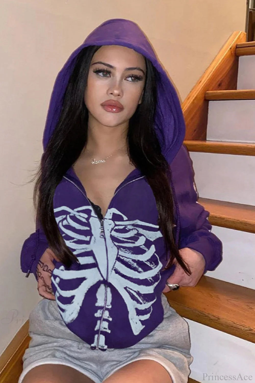Halloween Skull Graphic Hoodie Purple / S
