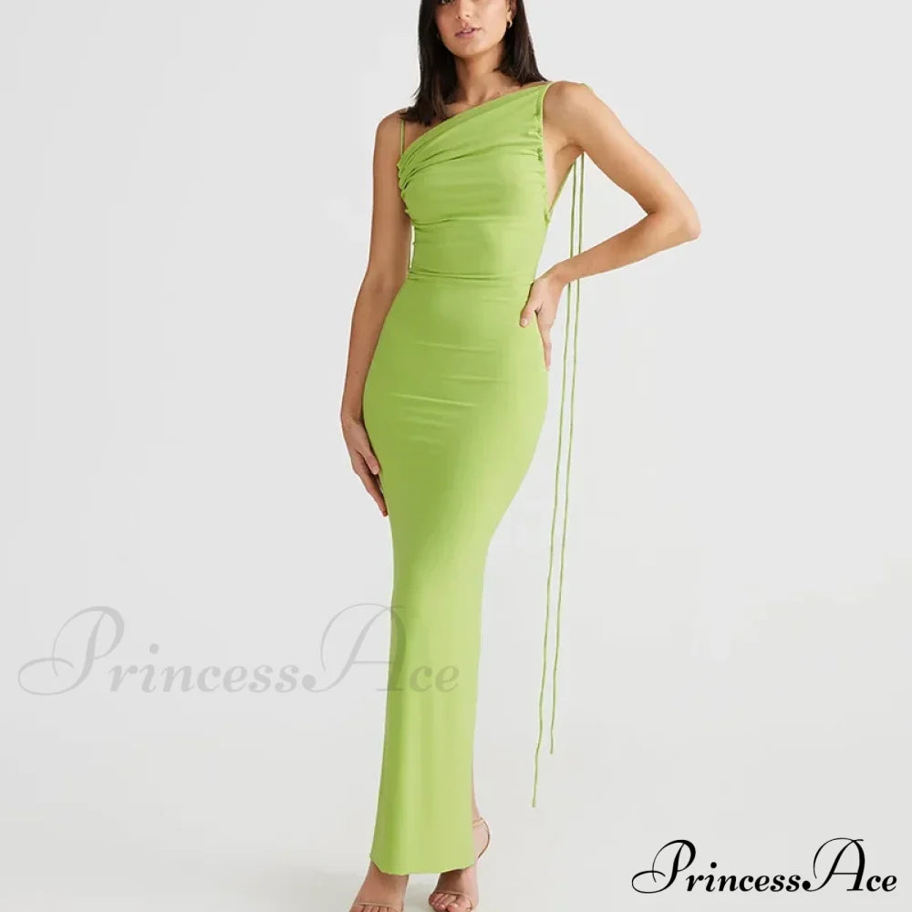 Halter Backless Ruched Elegant Sleeveless Split Summer-Ready Midi Dress Green / S