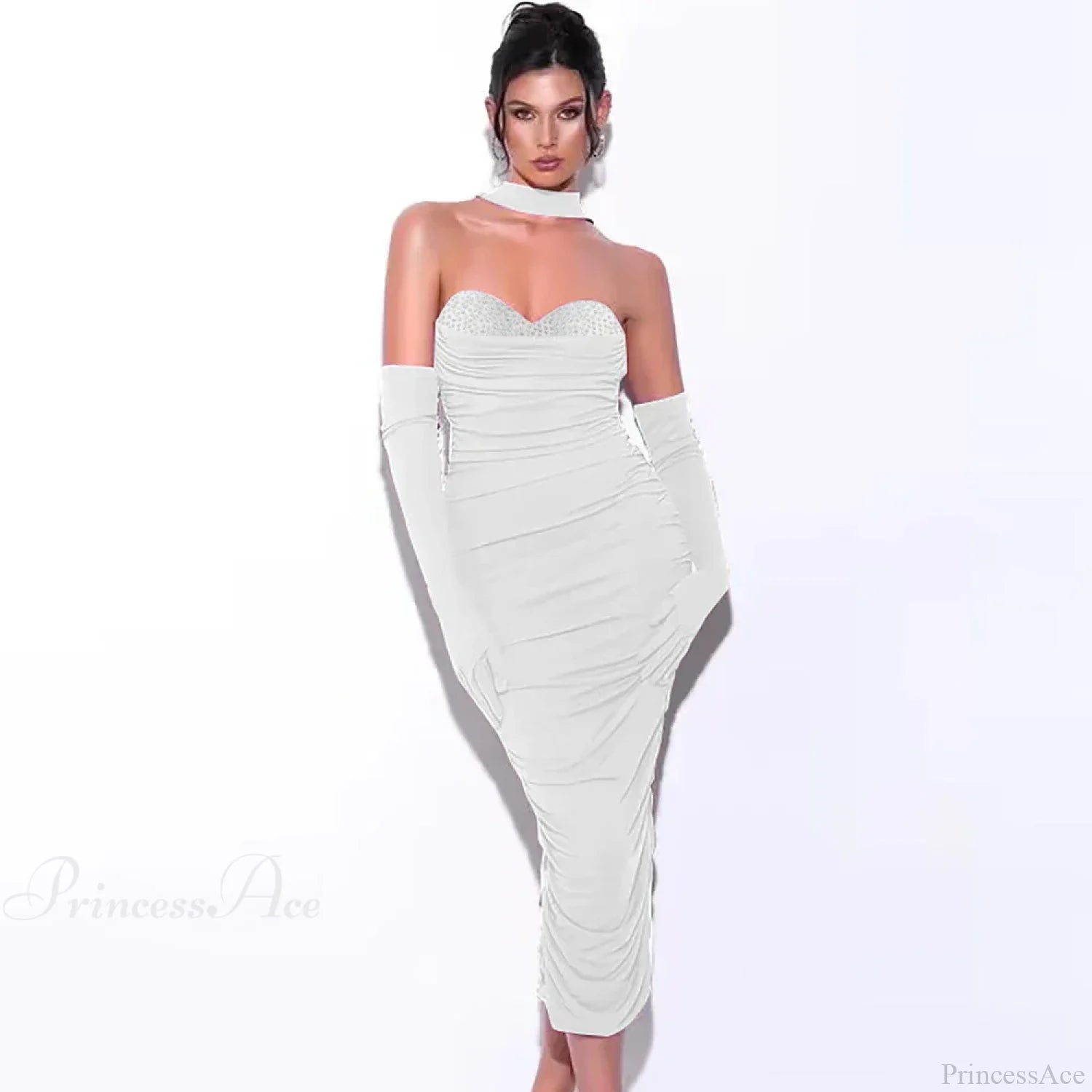 Halter Bodycon Ruffle Mesh Party Dress Silver / Xs Partydress-241208