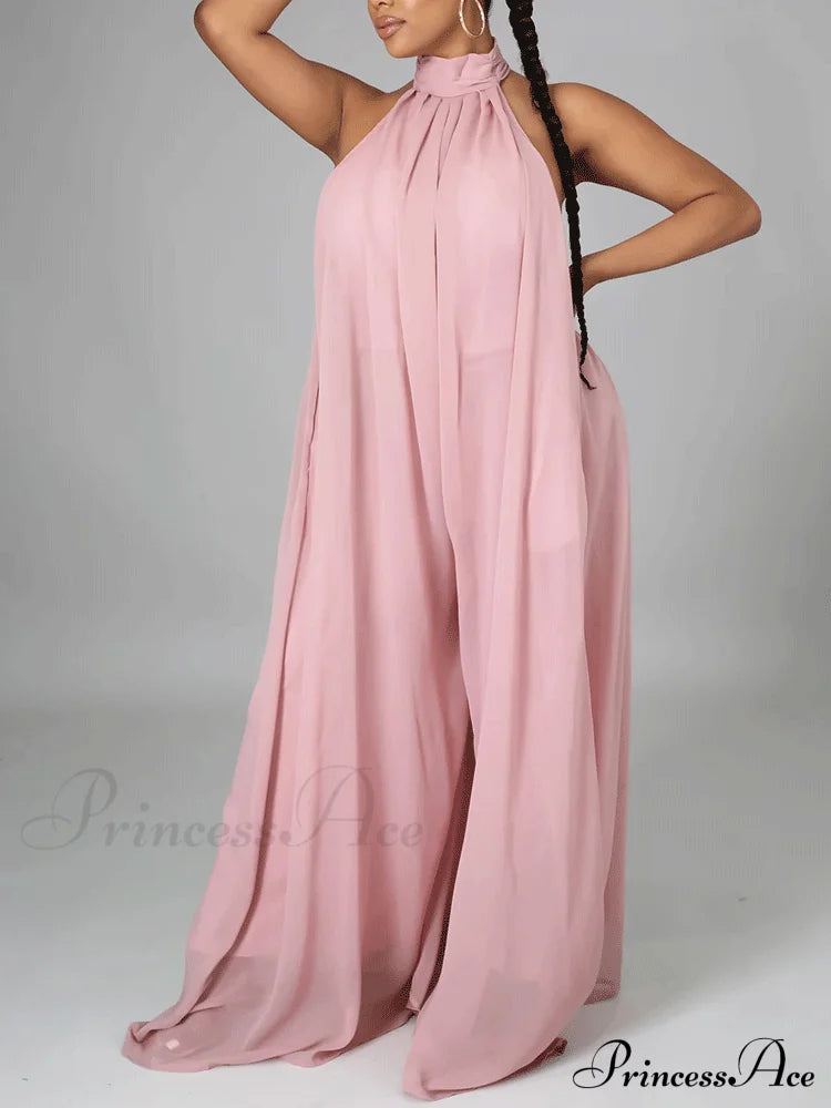 Halter Casual Graceful Maxi Dress Pink / S Jumpsuits & Rompers