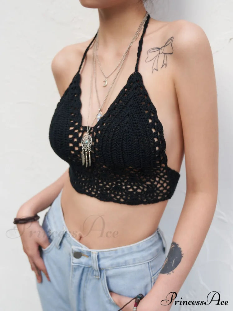 Halter Crochet Hollow Trendy Out Maxi Dress Tank Tops&Camis