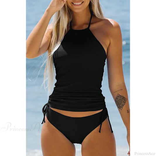 Halter Crop Panties Solid Two Piece Set black / S