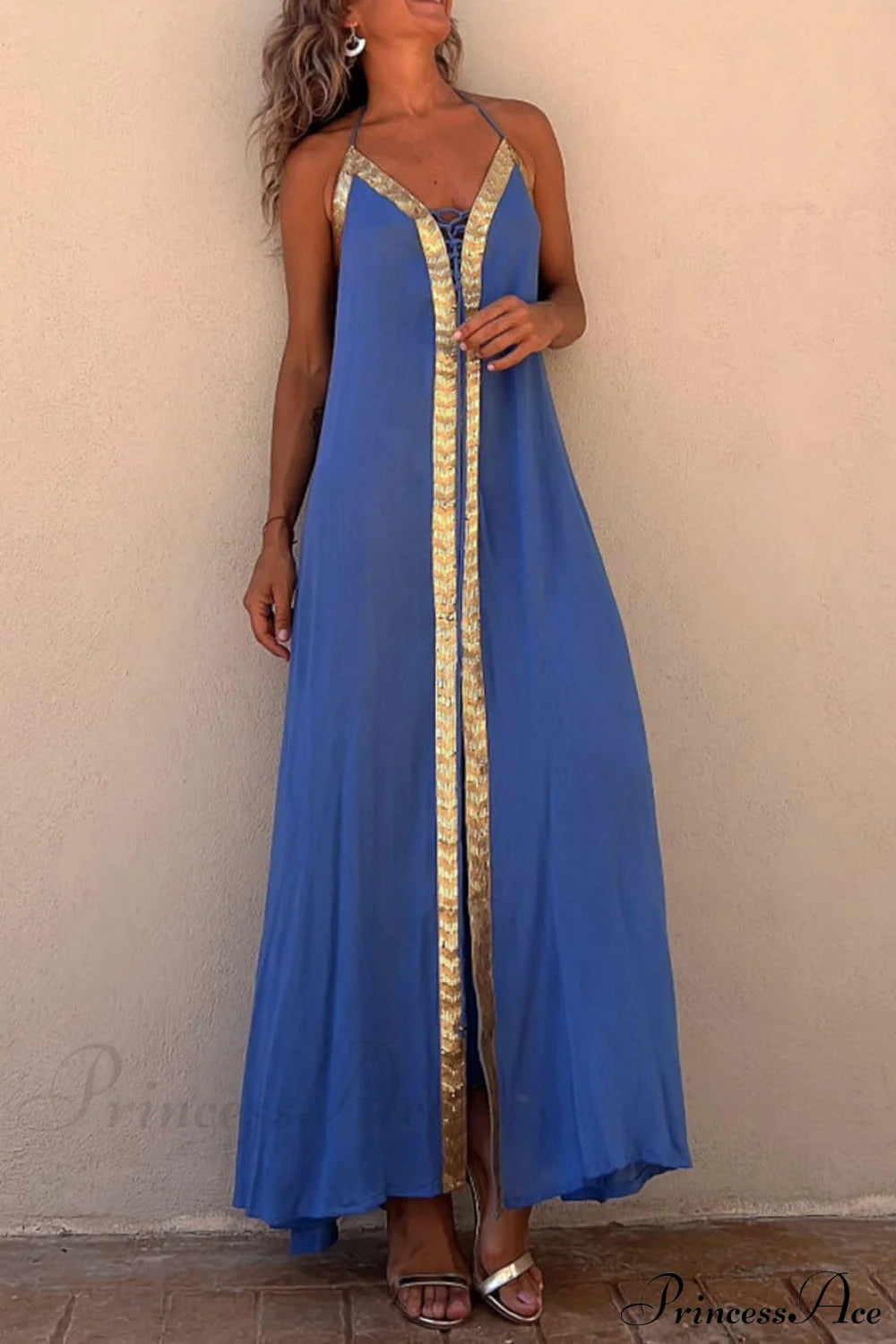 Halter Neck Casual Charming Resort Maxi Dress Blue / S Dresses