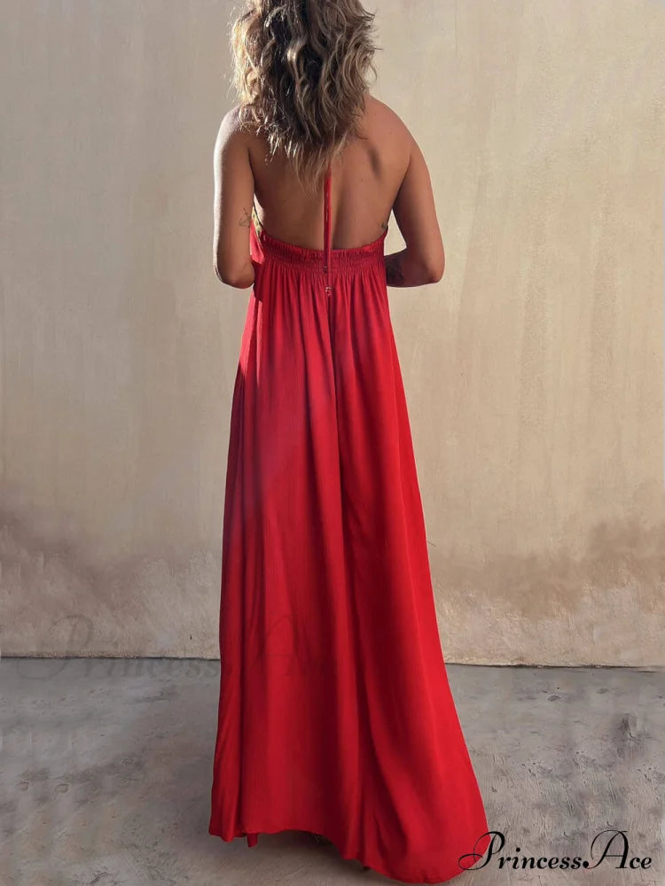 Halter Neck Casual Charming Resort Maxi Dress Dresses