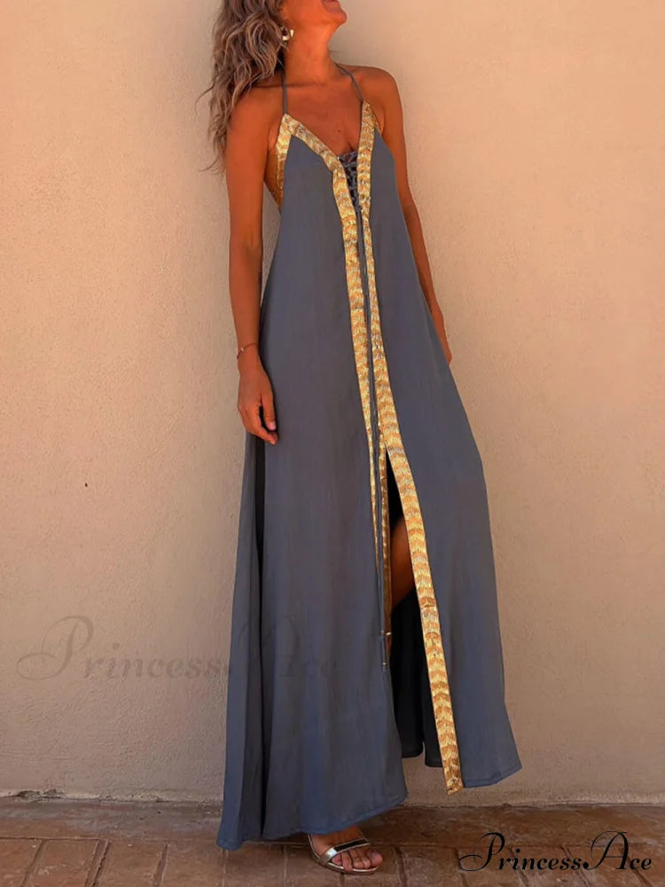 Halter Neck Casual Charming Resort Maxi Dress Dresses