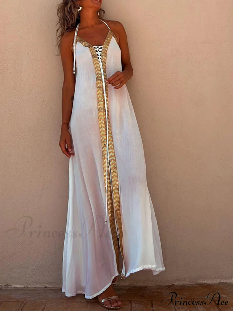 Halter Neck Casual Charming Resort Maxi Dress White / S Dresses