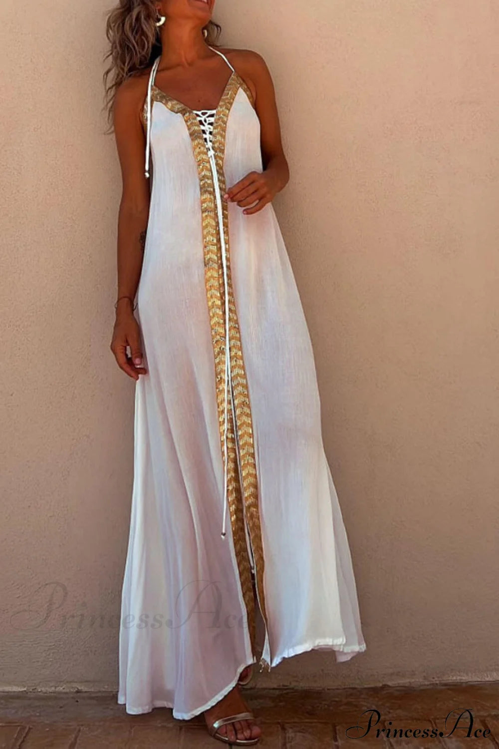 Halter Neck Casual Charming Resort Maxi Dress White / S Dresses