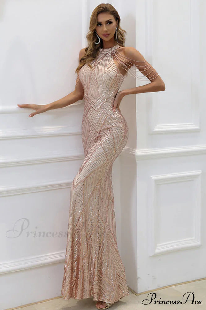 Halter Neck Sequin Mermaid Prom Dress | Dress In Beauty