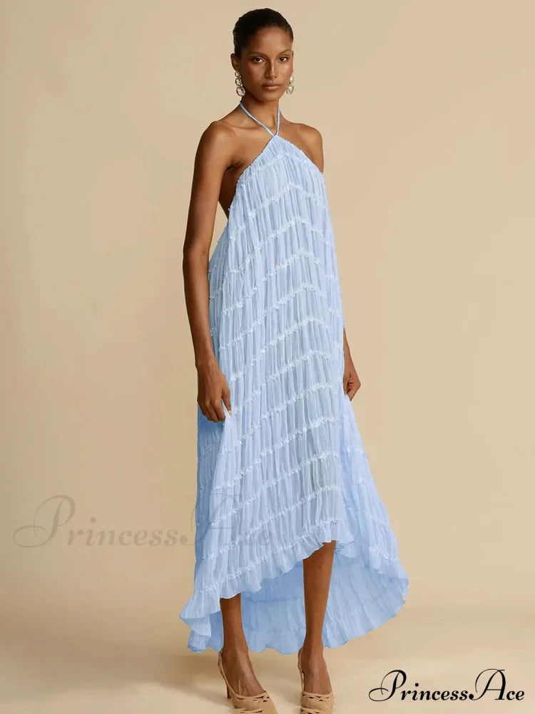 Halter Neck Stylish Ruched Midi Dress Mini