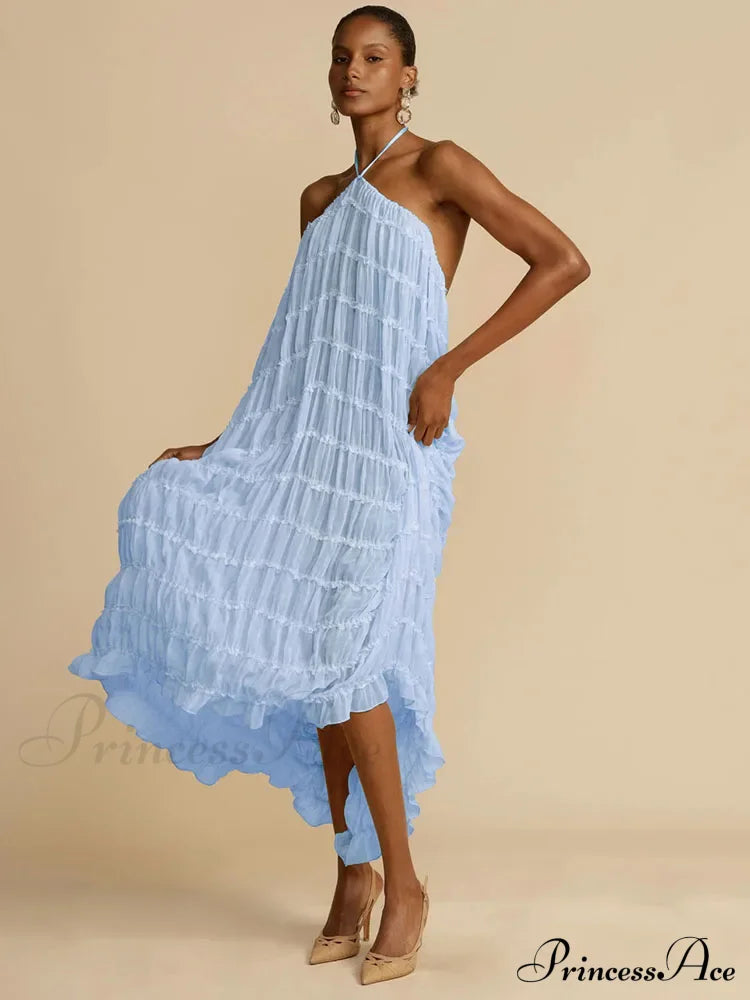 Halter Neck Stylish Ruched Midi Dress Mini