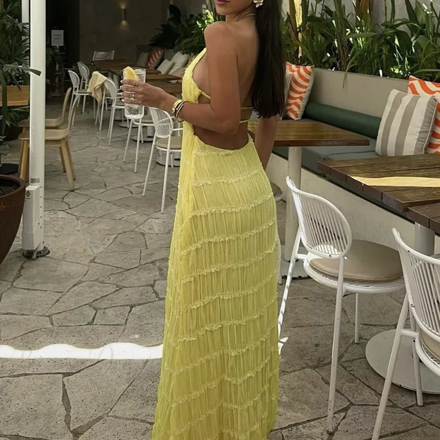 Halter Pleated Boho Vacation Dress vacationdress-250223