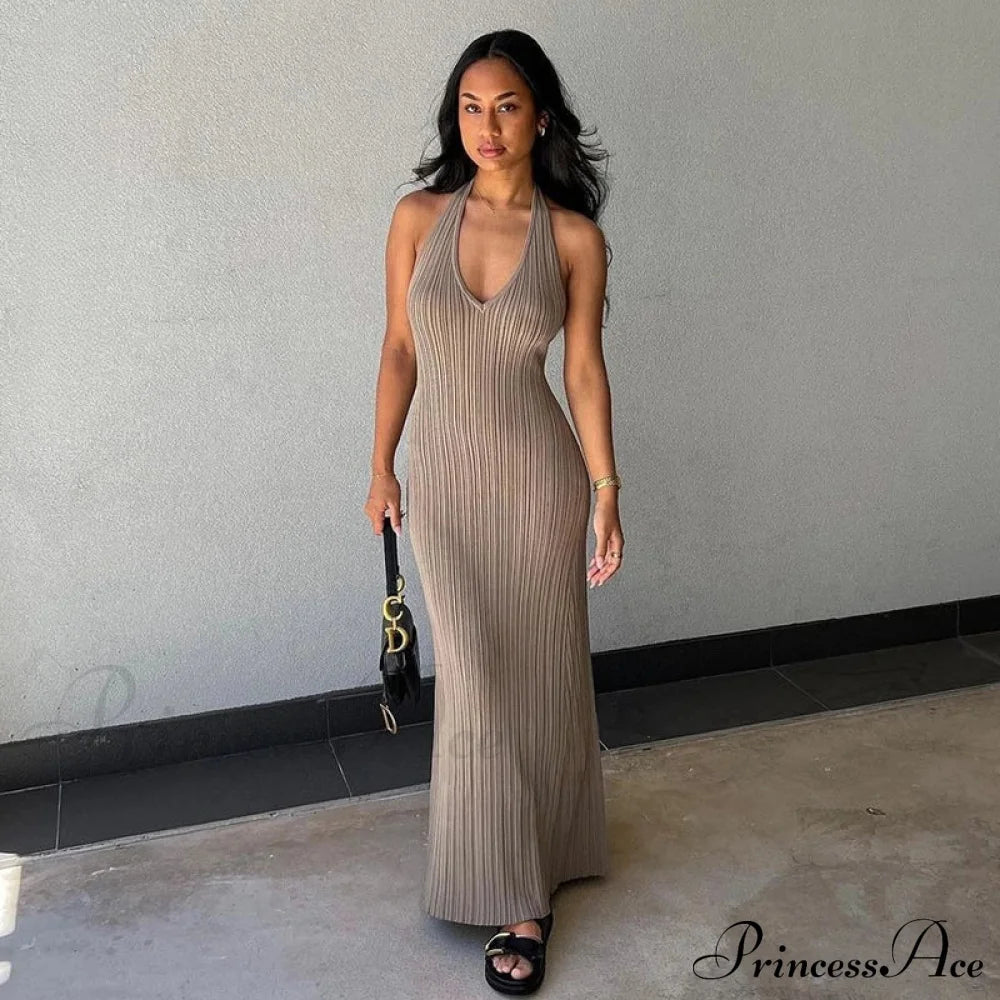 Halter Plunge V Neck Dress