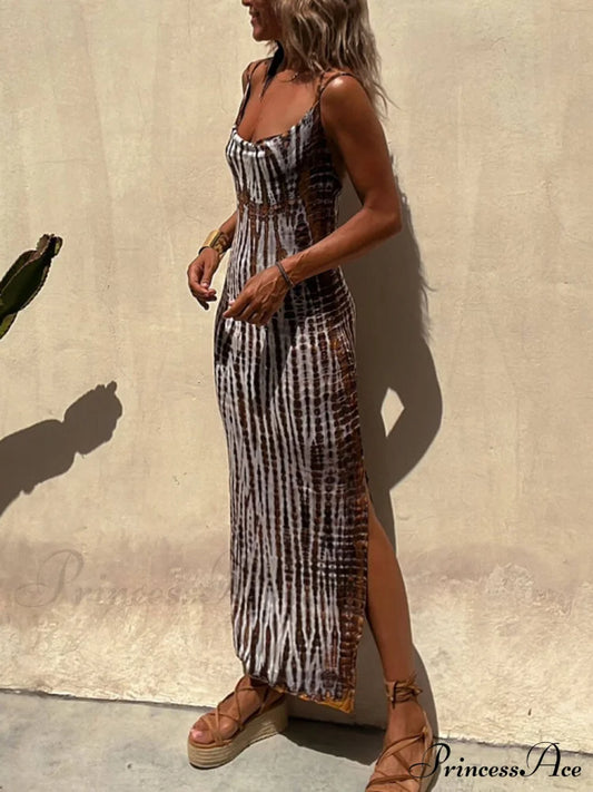 Halter Print Stylish Backless Midi Dress Dresses