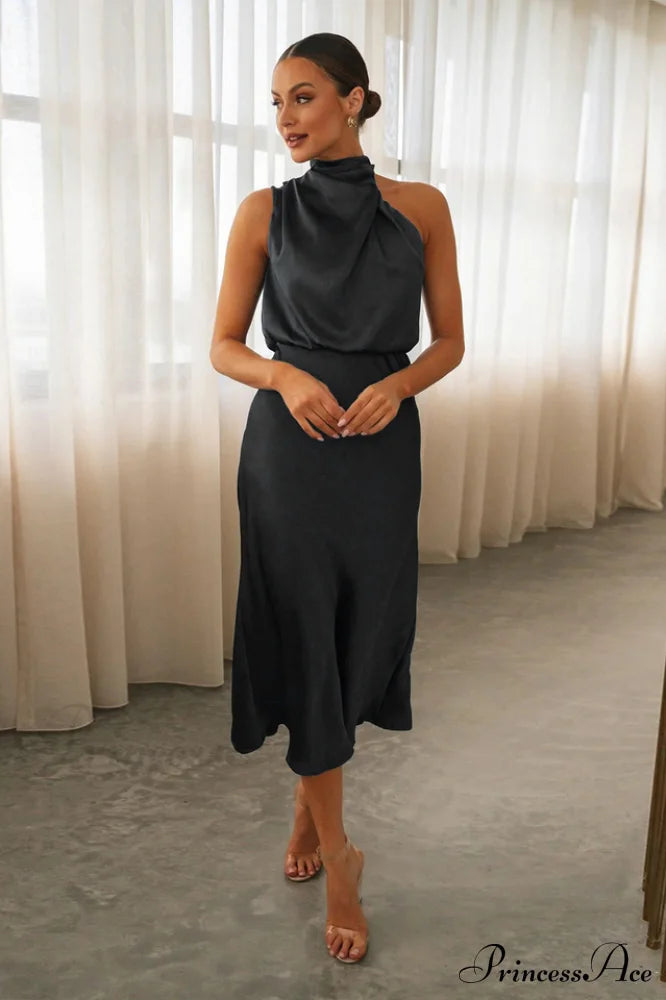 Halter Sleeveless Satin Bridesmaid Dress | Dress In Beauty
