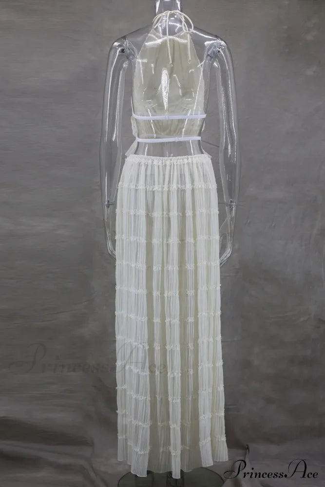 Halterneck Ruched Open Back Tie Trendy Up Top And Maxi Skirt Set Long Suits