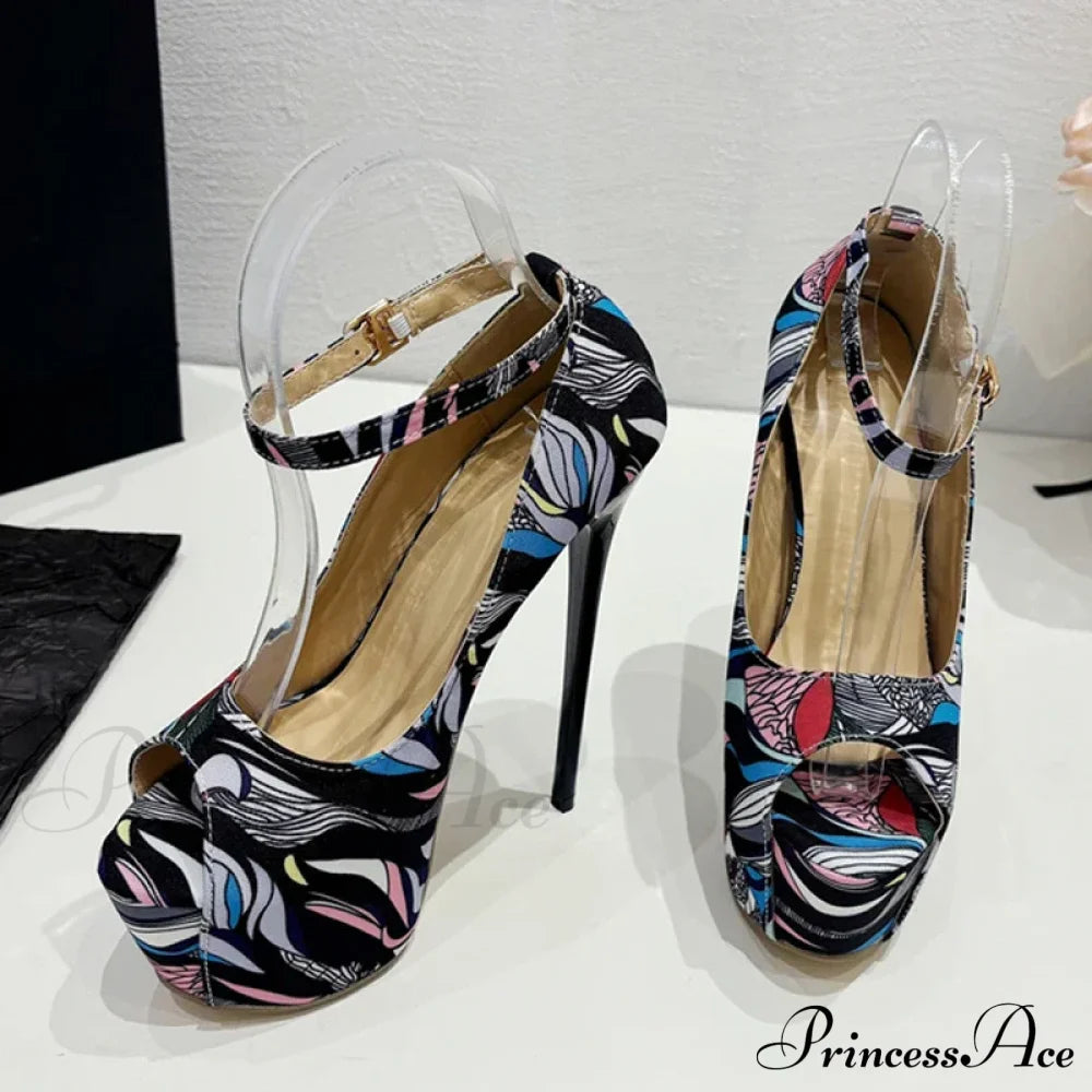 Hand-Painted Leather Platform Pumps Slingback Sexy Peep-Toe Stripper Pole-Dance High Heel