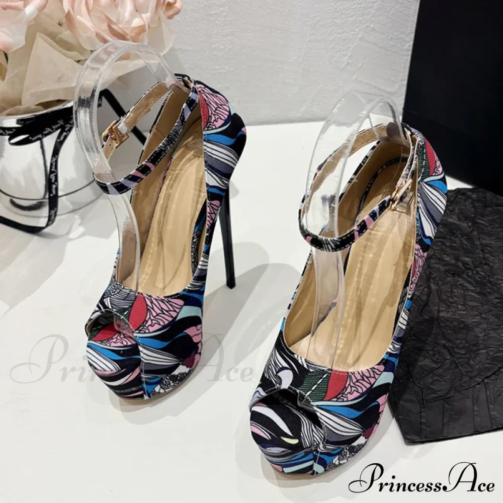 Hand-Painted Leather Platform Pumps Slingback Sexy Peep-Toe Stripper Pole-Dance High Heel Colour /