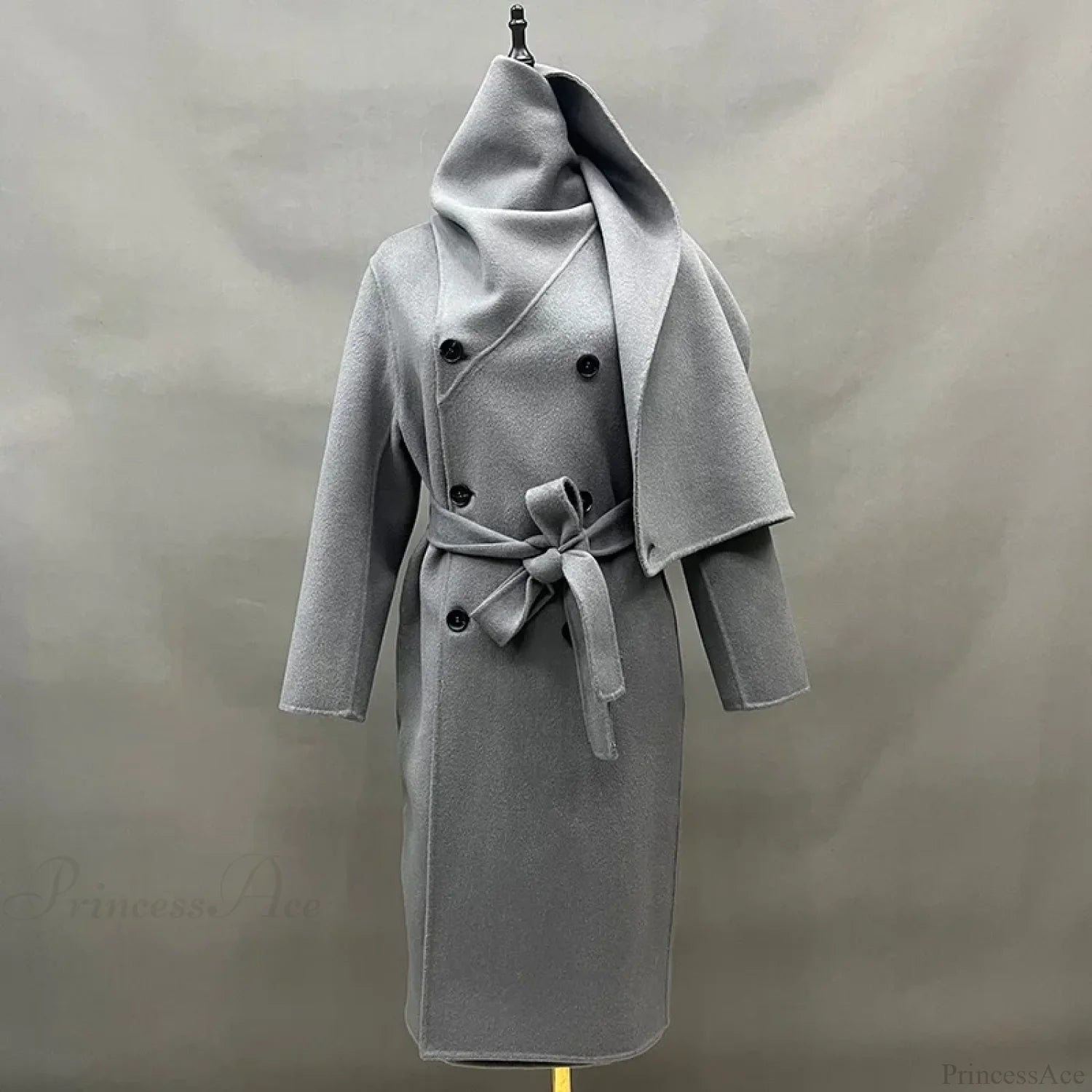 Handmade Cashmere Wool Belted Overcoat GRAY / XXS