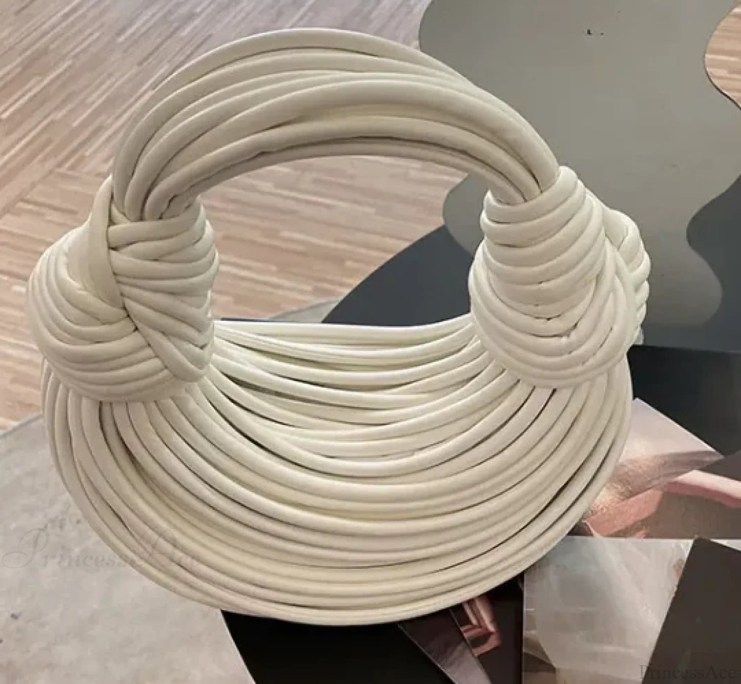 Handwoven Noodle Gold Evening Clutch Handbag White / (20cm handbag-250126