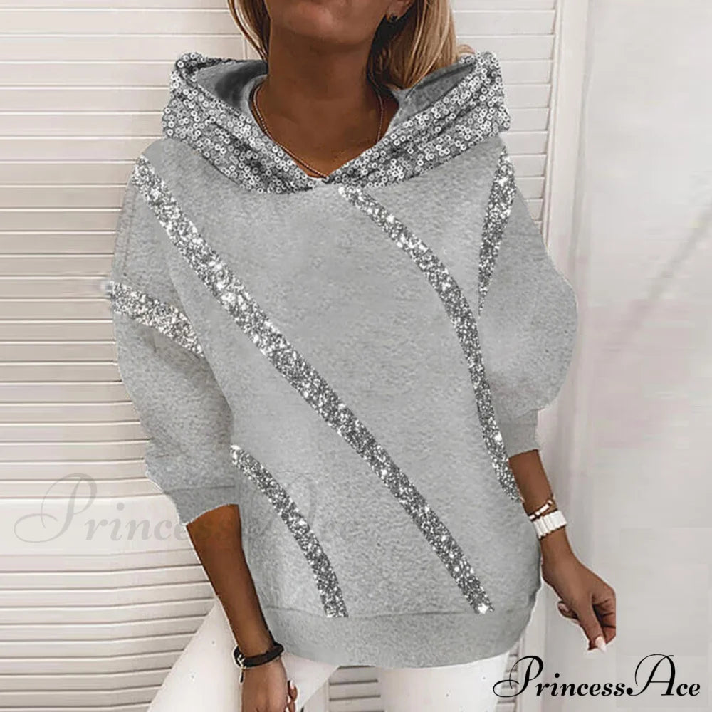 Harajuku Casual Long Sleeve Sequin Hoodies Gray / S Sweatshirts & Hoodies-L