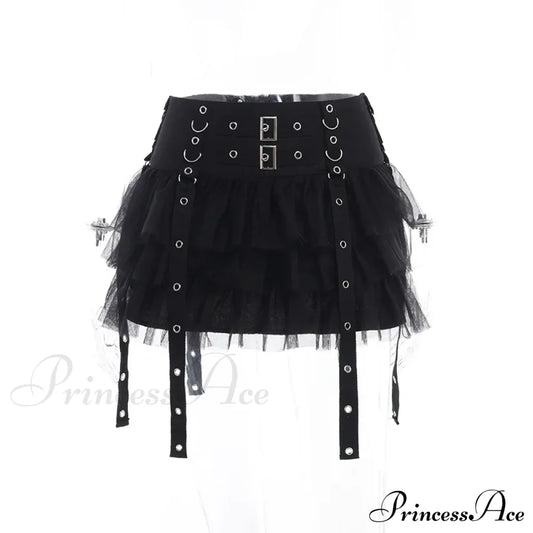 Harajuku Gothic Dark Women Cybery2K E-Girl Streetwear Hip Hop Eyelet Ribbons Mesh Patchwork Cake