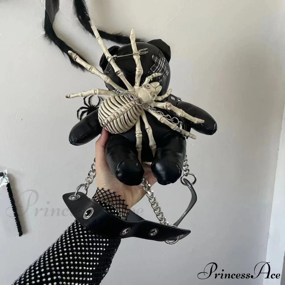 Harajuku Leather Punk Y2K Spider Bone Little Bear Pin Gothic Lolita Crossbody Bag Halloween