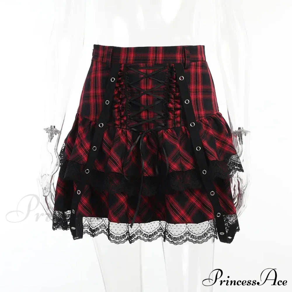 Harajuku Plaid Gothic Girl High Waist Plaided Lolita Mini Sets Japanese Fashion Streetwear Skirt