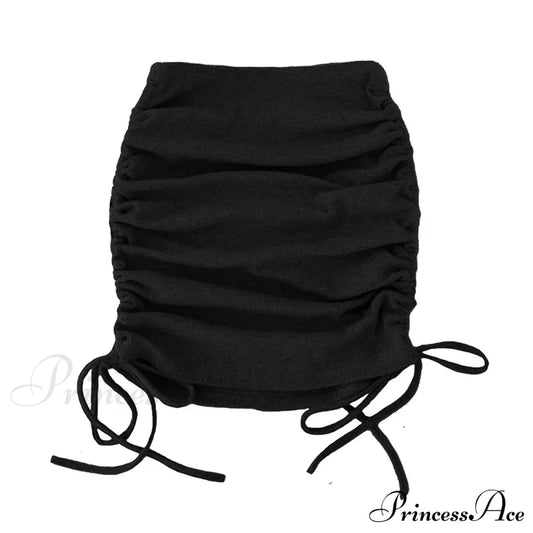 Harajuku Sexy Elastic Knitting Thread Side Drawstring Stylish Comfortable Skirt Black / S