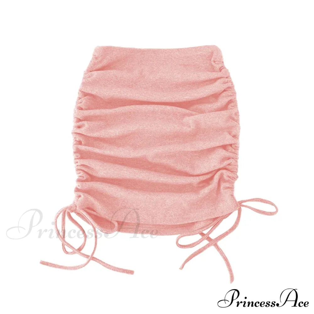 Harajuku Sexy Elastic Knitting Thread Side Drawstring Stylish Comfortable Skirt Pink / S