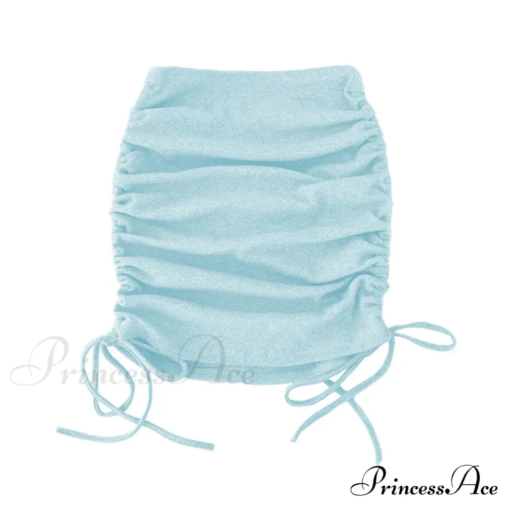 Harajuku Sexy Elastic Knitting Thread Side Drawstring Stylish Comfortable Skirt Sky Blue / S