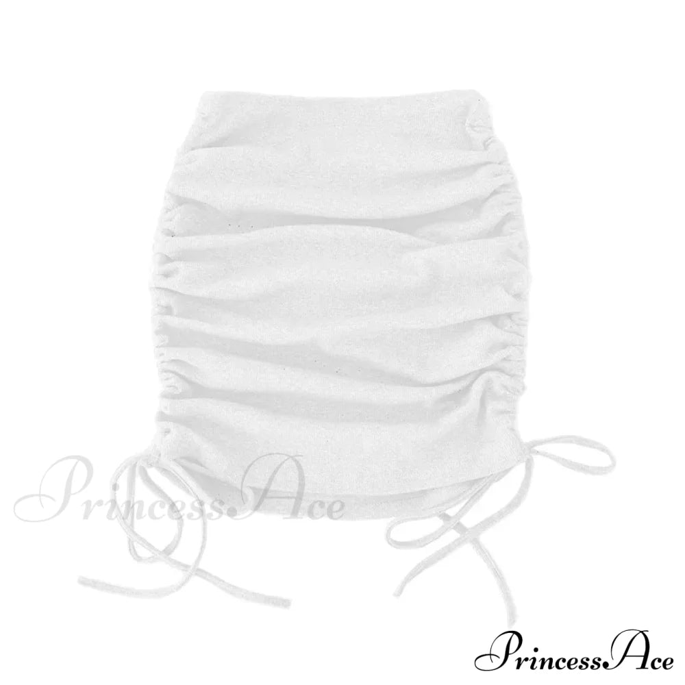 Harajuku Sexy Elastic Knitting Thread Side Drawstring Stylish Comfortable Skirt White / S