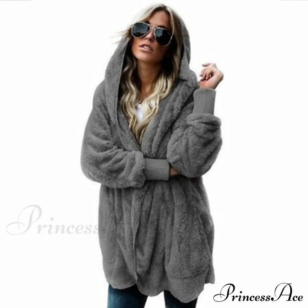 Harajuku Women Loose Long Cardigan Ladies Warm Coat Outwear Dark Gray / S