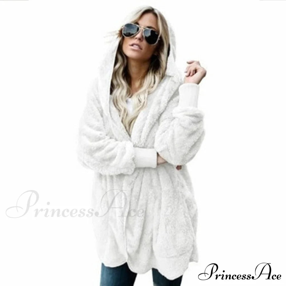 Harajuku Women Loose Long Cardigan Ladies Warm Coat Outwear White / S