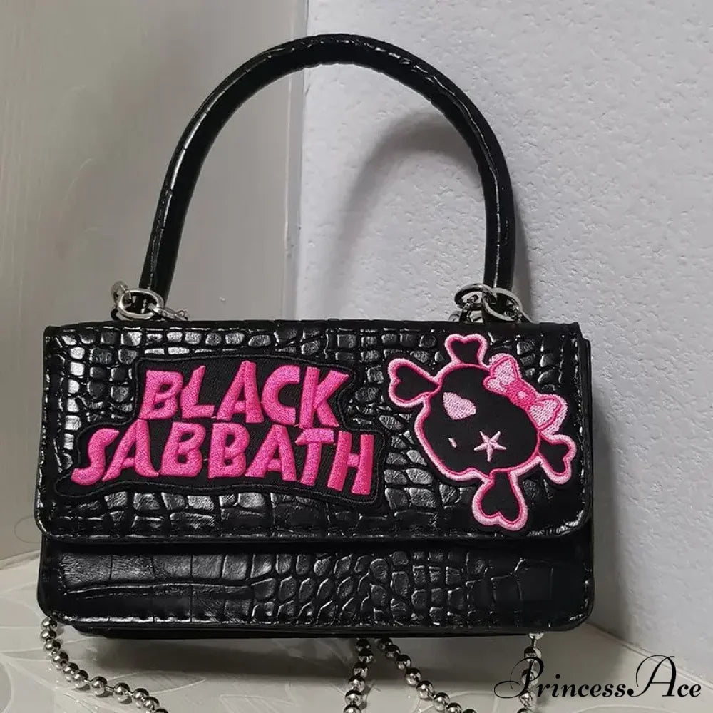 Harajuku Y2K Gothic Punk Chain Handle Casual Crossbody Vintage Black Bag Halloween