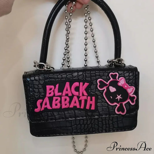 Harajuku Y2K Gothic Punk Chain Handle Casual Crossbody Vintage Black Bag Halloween