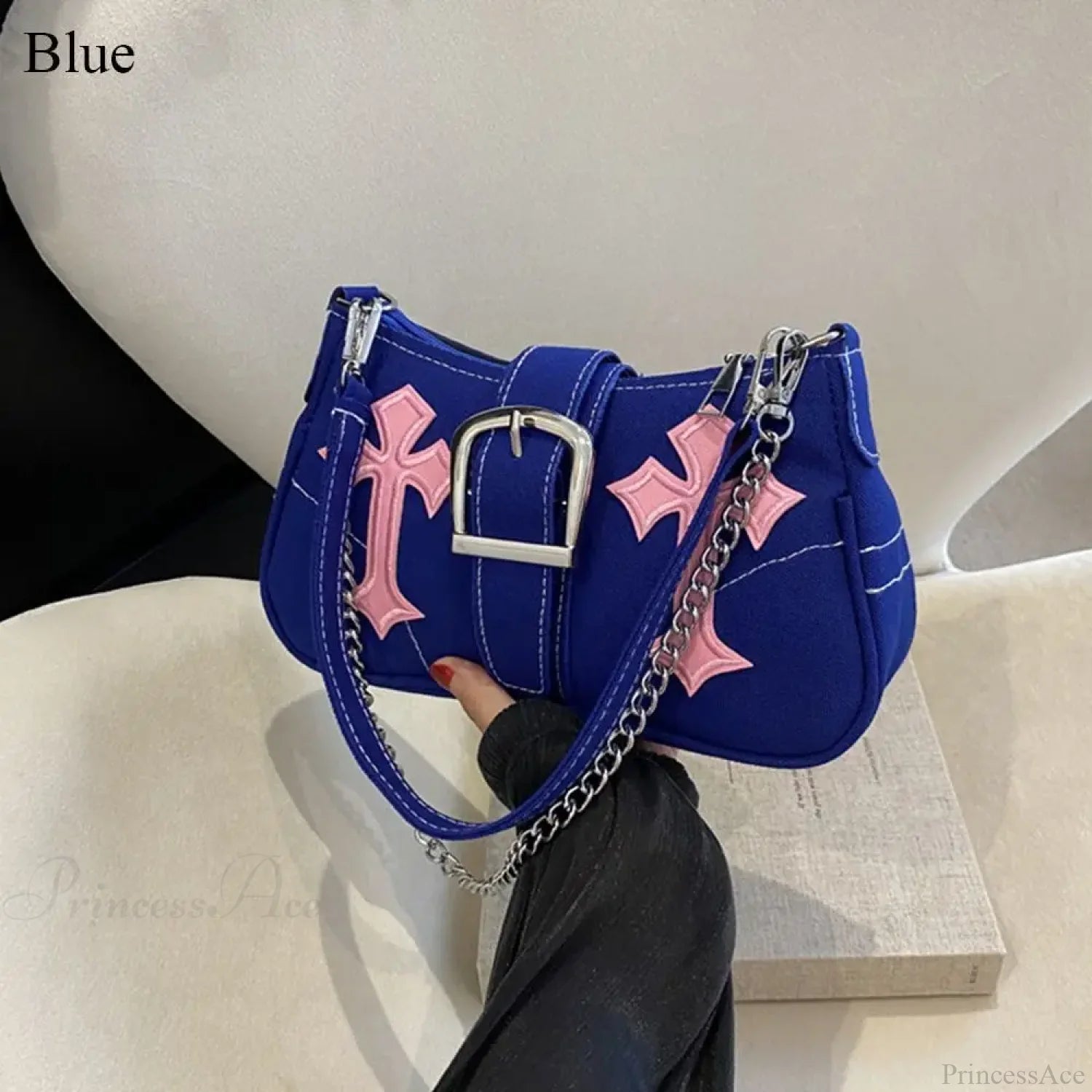 Hasp Metal Buckle Canvas Shoulder Bag Blue shoulder-250126