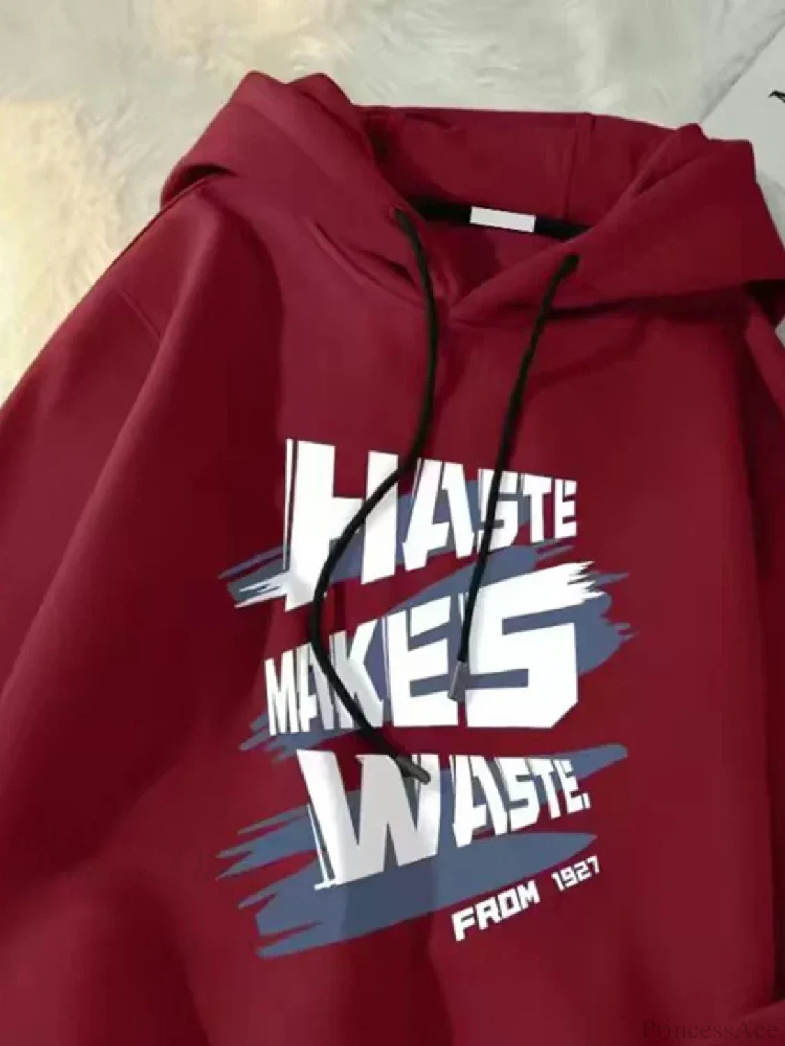 Haste Makes Waste Letter Hoodie Red / M(40-50KG)