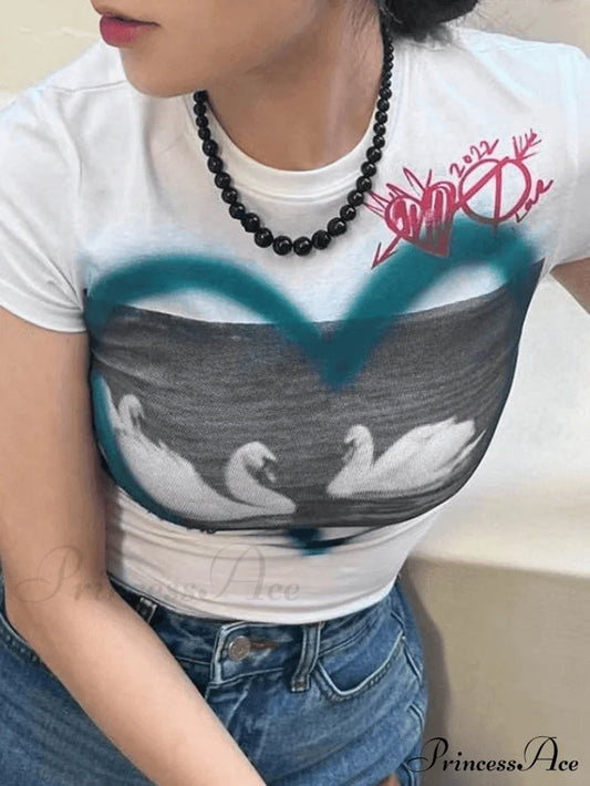 Heart Charming Print Tee White / S Tops&Tees