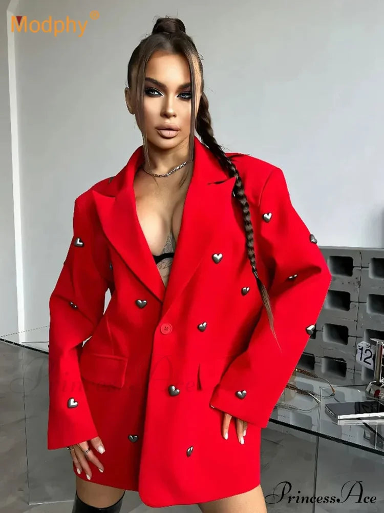 Heart Decoration Blazer Coat Red / S Coats-241208