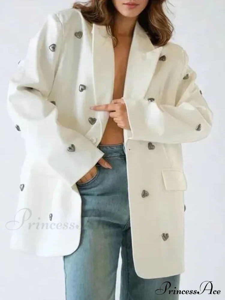 Heart Decoration Blazer Coat White / S Coats-241208