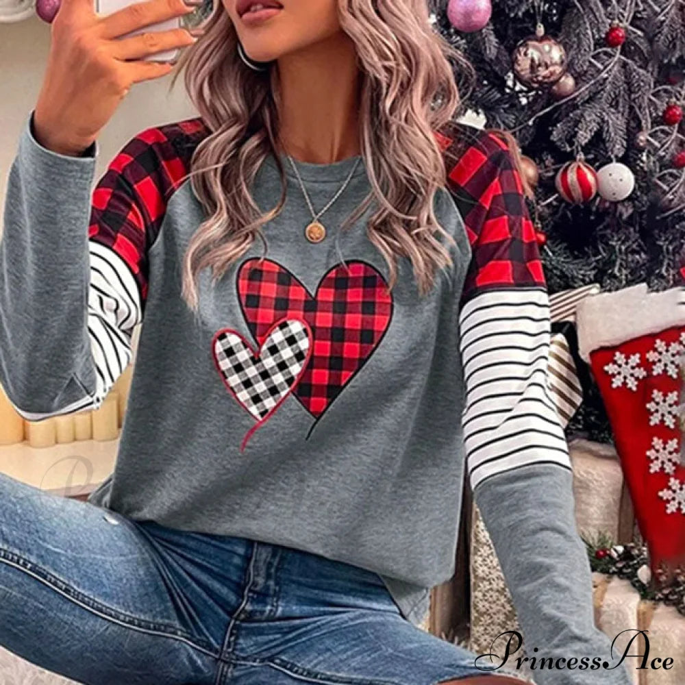 Heart Design Patchwork Tee Blouses