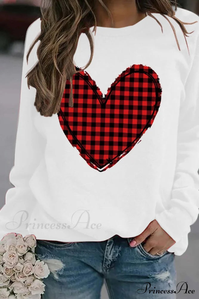 Heart Graphic Plaid Sweatshirt White / S Sweatshirts