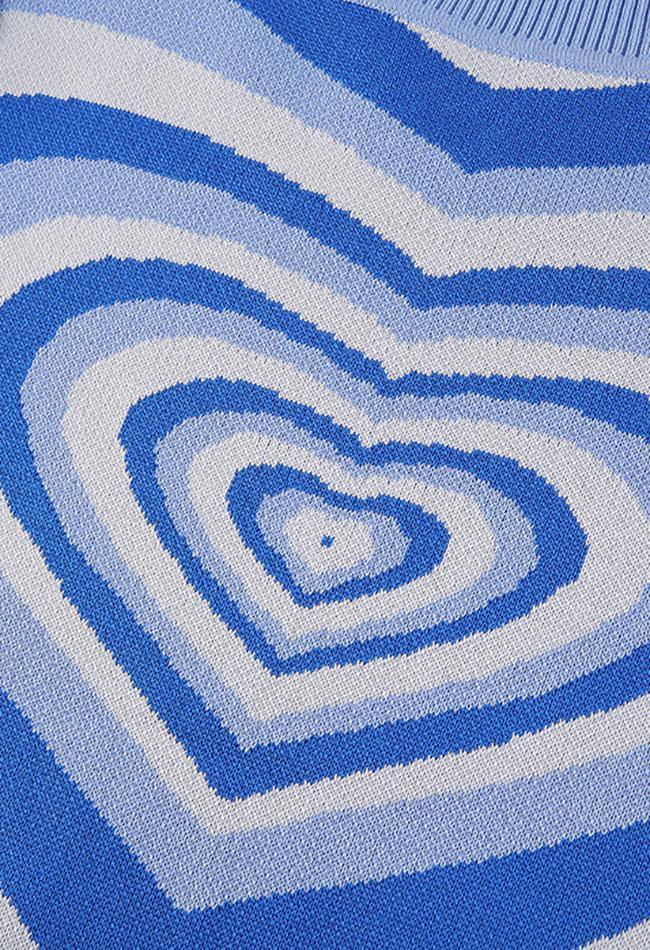 Heart Embroidered Stripe Trendy Crop Cami Top Sweaters-L