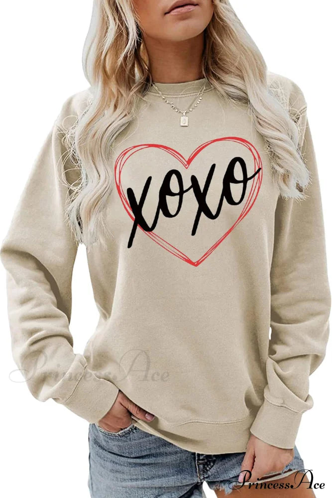 Heart Letter Graphic Sweatshirt Beige / S Sweatshirts